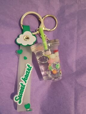 Sweet Heart Green & Clear Bubble Tea Keychain